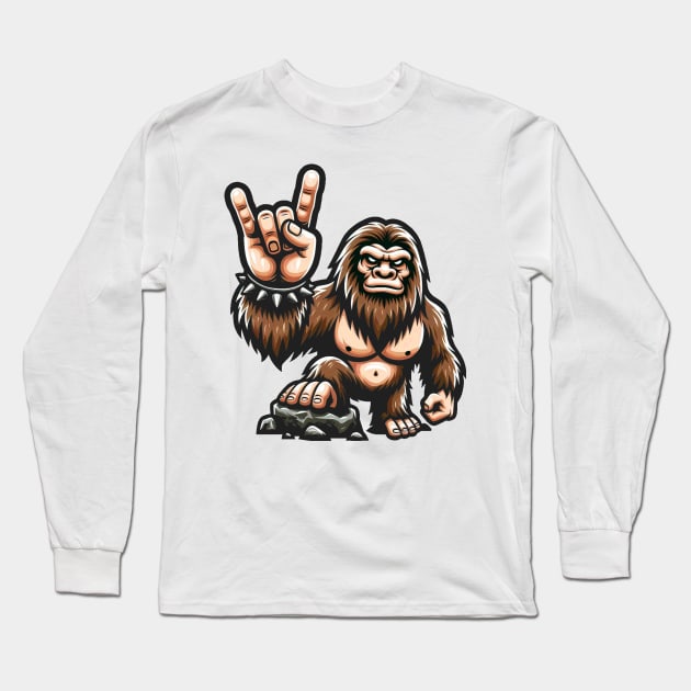 Rock On Bigfoot Long Sleeve T-Shirt by Etopix